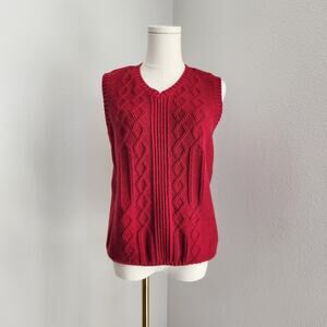 Vintage Red Cable Knit Cotton Sleeveless Sweater Vest L